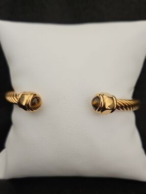 Gold-Tone Cable Cuff Bracelet with Brown Stone Ends